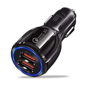 QC 3.0 Dual USB Phone Tablet Quick Charge Car Charger Adapter for AiPower Charging - Black QC 3.0 Dual USB Phone Tablet Quick Charge Car Charger Adapter for AiPower Charging - Black