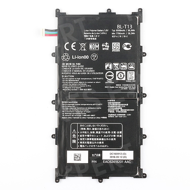 BL-T13 8000mAh 3.85V Li-Polymer Battery Replacement for LG G Pad 10.1 V700, LG G Pad 10.1 V700
BL-T13 8000mAh 3.85V Li-Polymer Battery Replacement for LG G Pad 10.1 V700, LG G Pad 10.1 V700