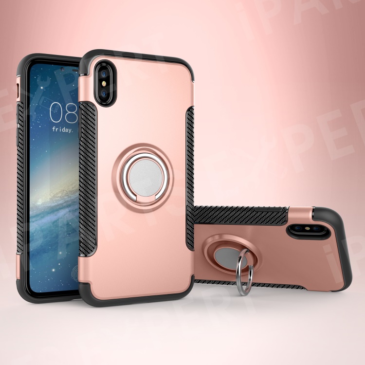 Carbon Fiber Texture TPU + PC Hybrid Protective Case with Kickstand for iPhone Xs 5.8 inch (Built-in Magnetic Metal Sheet) - Rose Gold, iPhone XS 5.8 inch 
Carbon Fiber Texture TPU + PC Hybrid Protective Case with Kickstand for iPhone Xs 5.8 inch (Built-in Magnetic Metal Sheet) - Rose Gold, iPhone XS 5.8 inch