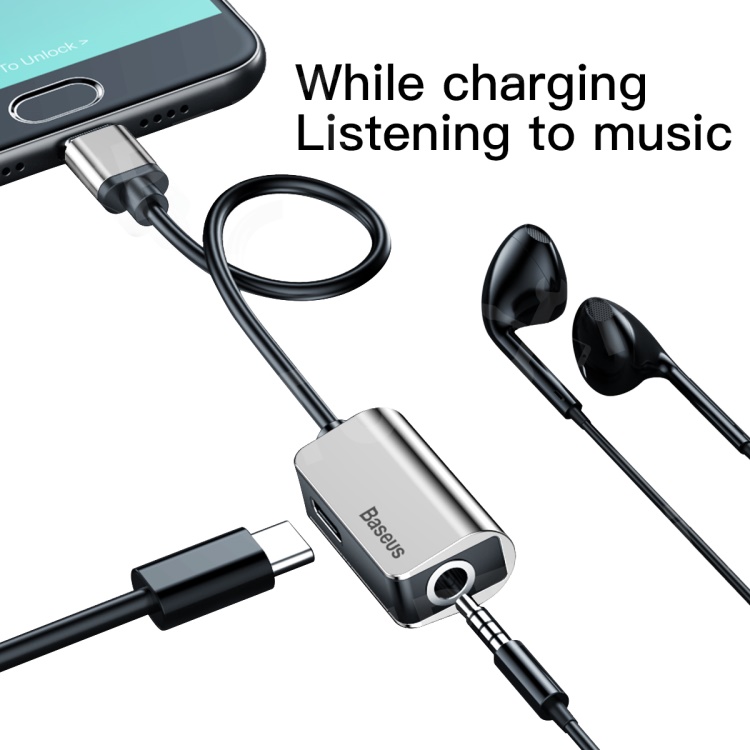 BASEUS Type C Cable Splitter 3.5mm Female Adapter L40 12cm (Support Charging, Listening Music, Phone Calls) - Silver Color, Galaxy S8
BASEUS Type C Cable Splitter 3.5mm Female Adapter L40 12cm (Support Charging, Listening Music, Phone Calls) - Silver Color, Galaxy S8