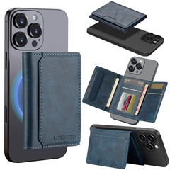 LC.IMEEKE Magnetic Card Holder Kickstand RFID Blocking PU Leather Phone Back Card Case - Blue
