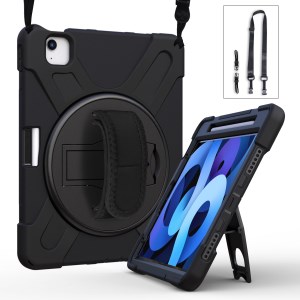 For iPad Air 11 (2026) / (2025) / (2024) / Air (2020) / Air (2022) / Pro 11 (2022) / (2021) / (2020) / (2018) Kickstand Case with Strap - Black
