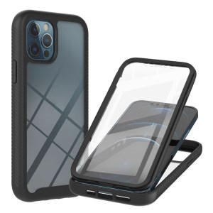 Full-Coverage Protection Case with PET Screen Protector for iPhone 12 Pro Max PC+TPU Hybrid Cover - Black