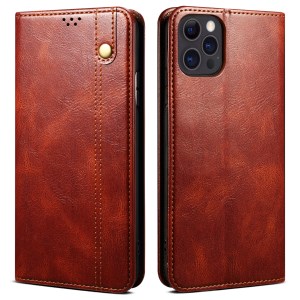 Oil Wax Surface PU Leather + Inner TPU Case Wallet Mobile Phone Shell for iPhone 13 Pro Max 6.7 inch - Brown