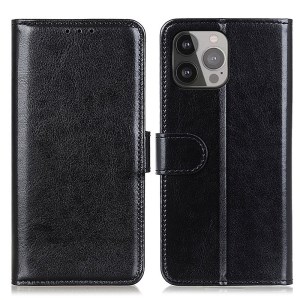 Crazy Horse Texture Design Premium PU Leather Folio Flip Stand Feature Magnetic Closure Case Cover for 	iPhone 13 Pro Max 6.7 inch - Black