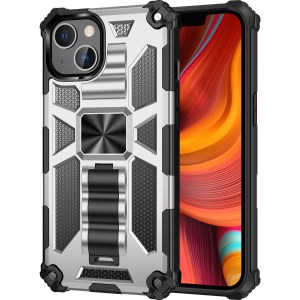 Armor PC+TPU Phone Shockproof Cover Case with Kickstand for iPhone 13 Pro Max 6.7 inch - Silver