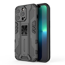 PC + TPU Dual Layer Shock-Absorption Armor Cover Full-Body Protective Case with Kickstand for iPhone 13 Pro Max 6.7 inch - Black