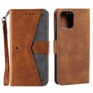 PU Leather Wallet Phone Case Rivet Decor Cover Stand Case Cover for 	iPhone 13 Pro Max 6.7 inch - Brown