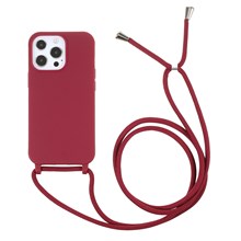 Cell Phone TPU Case Protector with Adjustable Lanyard for iPhone 13 Pro Max 6.7 inch - Red