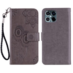 Imprinted Owl Flower PU Leather Phone Stand Case Wallet Shell for iPhone 13 Pro Max 6.7 inch - Grey