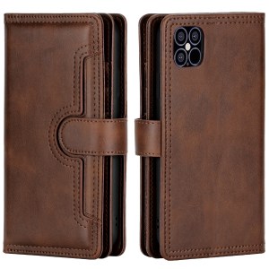 Magnetic Clasp Split Leather Phone Stand Case Protector with Multiple Card Slots for iPhone 13 Pro Max 6.7 inch - Coffee