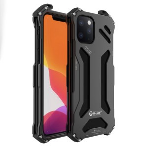 R-JUST Aluminum Alloy Metal Bumper Hollow Rugged Shockproof Cover for iPhone 13 Pro Max 6.7 inch - Black