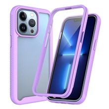 360 Degree Protection 3-in-1 Hybrid Cover Phone Case with PET Screen Protector for iPhone 13 Pro Max 6.7 inch - Purple / Black