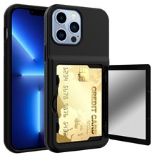 Drop Protection Acrylic+TPU Hybrid Case Cover with Card Holder and Hidden Mirror for iPhone 13 Pro Max 6.7 inch - Black
