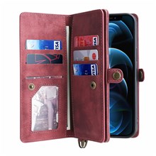 MEGSHI 021 Series Full Protection Wrist Strap Detachable 2-in-1 Magnetic Wallet Design Phone Case with Stand for iPhone 13 Pro Max 6.7 inch - Red