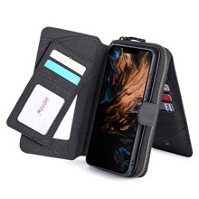 MEGSHI 004 Series Scratch Resistant Magnetic Detachable Stand Design Zipper Pocket Shockproof PU Leather TPU Wallet Cover for iPhone 13 Pro Max 6.7 inch - Black