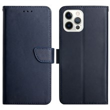 Nappa Texture Solid Color Case Wallet Design Genuine Leather Magnetic Closure Phone Shell with Stand for iPhone 13 Pro Max 6.7 inch - Blue