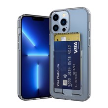 GW18 Card Holder Transparent Thickened Phone TPU Case Cover for iPhone 13 Pro Max 6.7 inch - Transparent Black