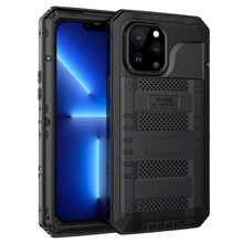 Shockproof Waterproof Dust-proof Drop-roof Silicone + Metal Full Cover Phone Case Hybrid Shell for iPhone 13 Pro Max 6.7 inch - Black