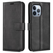For iPhone 14 Pro Max 6.7 inch Textured PU Leather Anti-collision Phone Case Wallet Stand Cell Phone Cover - Black