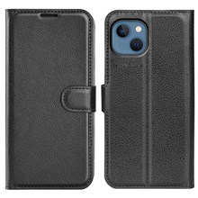 For iPhone 14 6.1 inch PU Leather Wallet Phone Case Litchi Texture Stand All-inclusive Protection Shell - Black