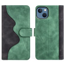 For iPhone 14 6.1 inch Fall Proof Splicing Design Protective Case PU Leather Wallet Stand Phone Shell - Green