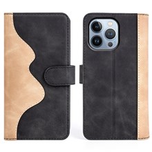 For iPhone 14 Pro 6.1 inch Splicing Design Protective Case Drop Resistant PU Leather Wallet Stand Phone Shell - Black