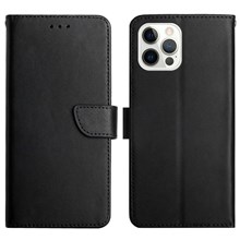 For iPhone 14 Pro Max 6.7 inch Nappa Texture Genuine Leather Wallet Phone Case Stand Magnetic Clasp Cover - Black