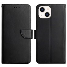 Nappa Texture Phone Case for iPhone 14 6.1 inch, Genuine Leather Wallet Stand Full Protection Cover - Black