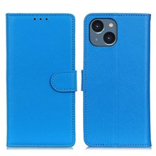 For iPhone 14 6.1 inch Smooth Litchi Texture PU Leather Cover Stand Magnetic Protective Shock-Absorbing Wallet Case - Blue