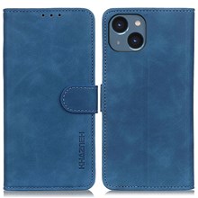 KHAZNEH For iPhone 14 6.1 inch Anti-dust Protective Cover Stand Wallet Vintage Textured PU Leather Anti-fall Cellphone Case - Blue
