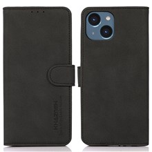 KHAZNEH For iPhone 14 6.1 inch Anti-drop Phone Cover Flip Stand Phone Wallet Case Textured PU Leather Magnetic Clasp Protective Cover Card Holder - Black
