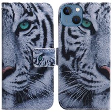 Pattern Printing Phone Case for iPhone 14 6.1 inch, PU Leather Wallet Flip Folio Case Adjustable Stand Shell - Tiger Head