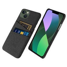 For iPhone 14 6.1 inch Cloth Texture Well-protected Phone Case Cloth + PC Cover with Dual Card Slots - Black