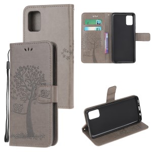 Imprint Tree Owl Pattern Leather Stylish Wallet Case for Samsung Galaxy A52 4G/5G / A52s 5G - Grey