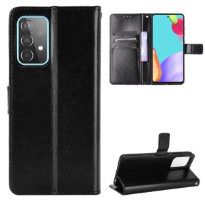 Full Protection Crazy Horse Texture Leather Shell with Wallet and Stand for Samsung Galaxy A52 4G/5G / A52s 5G - Black