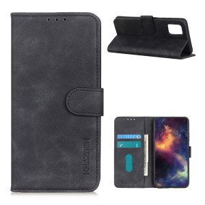 KHAZNEH Retro Style Leather Mobile Phone Wallet Cover for Samsung Galaxy A52 4G / 5G / A52s 5G - Black