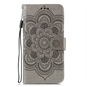 Imprint Mandala Flower Stand for Samsung Galaxy A72 5G / A72 4G Leather Case - Grey
