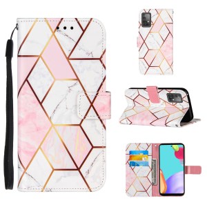 Wallet Stand Design Marble Pattern Splicing TPU + PU Leather Case for Samsung Galaxy A52 4G/5G / A52s 5G - Pink