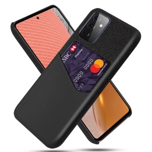 KSQ Card Holder Cloth + PU Leather Coated PC Back Cover for Samsung Galaxy A72 5G / A72 4G - Black