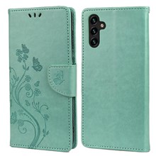 Imprinting Butterfly Flower PU Leather Adjustable Stand Wallet Phone Case for Samsung Galaxy A13 5G / A04s 4G (164.7mm) - Green