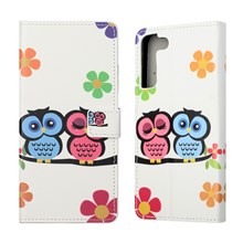 Pattern Printing PU Leather Protective Phone Cover Wallet Stand Case for Samsung Galaxy S22+ 5G - Couple Owl