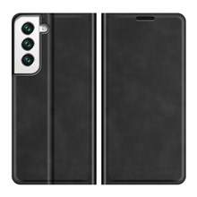Anti-fall Stand Design Silky-Touch Super Magnet Closure Folio Flip Leather Cover Protective Case with Wallet for Samsung Galaxy S22+ 5G - Black