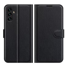 Folio Flip Magnetic Closure Litchi Texture PU Leather + Inner TPU Stand Wallet Cover for Samsung Galaxy A13 5G / A04s 4G (164.7mm) - Black