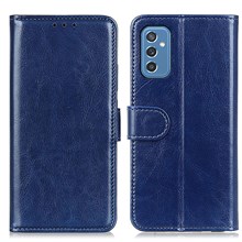 For Samsung Galaxy M52 5G Shockproof Crazy Horse Texture PU Leather Wallet Stand Case Folio Flip Magnetic Protective Cover - Blue