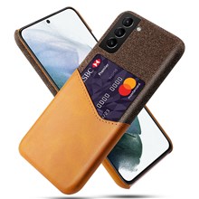 KSQ Cloth Texture Hybrid Shockproof Back Phone Case Cover with One Card Slot for Samsung Galaxy S22 5G - Orange