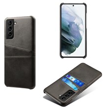 KSQ PU Leather + PC Dual Back Card Slots Design Shockproof Stylish Hard Cover Shell for Samsung Galaxy S22 5G - Black