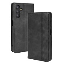 For Samsung Galaxy A13 5G / A04s 4G (164.7mm) Retro Textured Surface Anti-Drop Phone Leather Case Wallet Stand Cover - Black