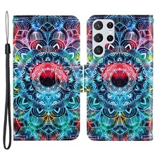 Pattern Printing Cross Texture Phone Case Stand Wallet Leather Cover with Lanyard for Samsung Galaxy S22 Ultra 5G - Mandala Flower