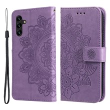 Imprinted Flower Pattern TPU+PU Leather Stand Wallet Cover Case with Lanyard for Samsung Galaxy A13 5G / A04s 4G (164.7mm) - Purple